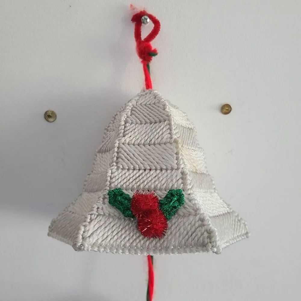 Vintage Plastic Canvas Silver Bells Holiday Hang-Up Mobile Ornament Decoration